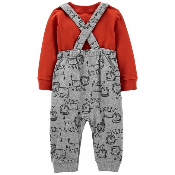 EUC Carter's 2-Piece Lion Print Tee & Overall Set - Gray/Burnt Orange - Newborn - Picture 2 of 16